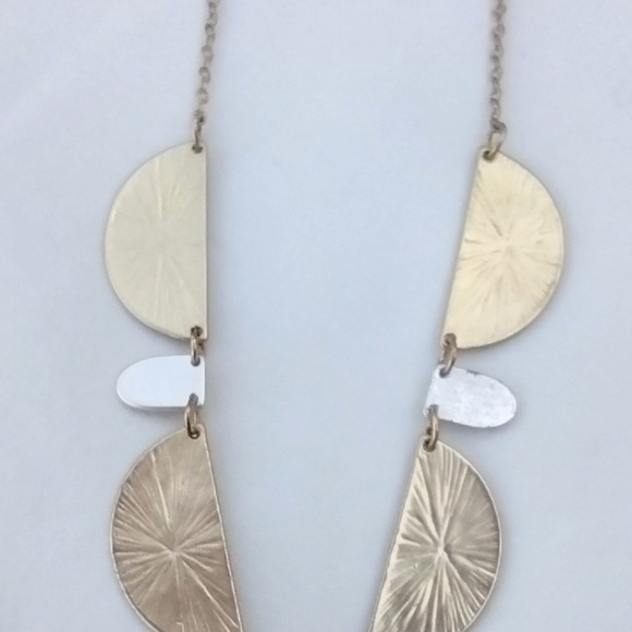 Set of 2 Half Moon Disc Necklaces in Brass & Silver Tone Colors / Mixed Metals - Picture 3 of 7